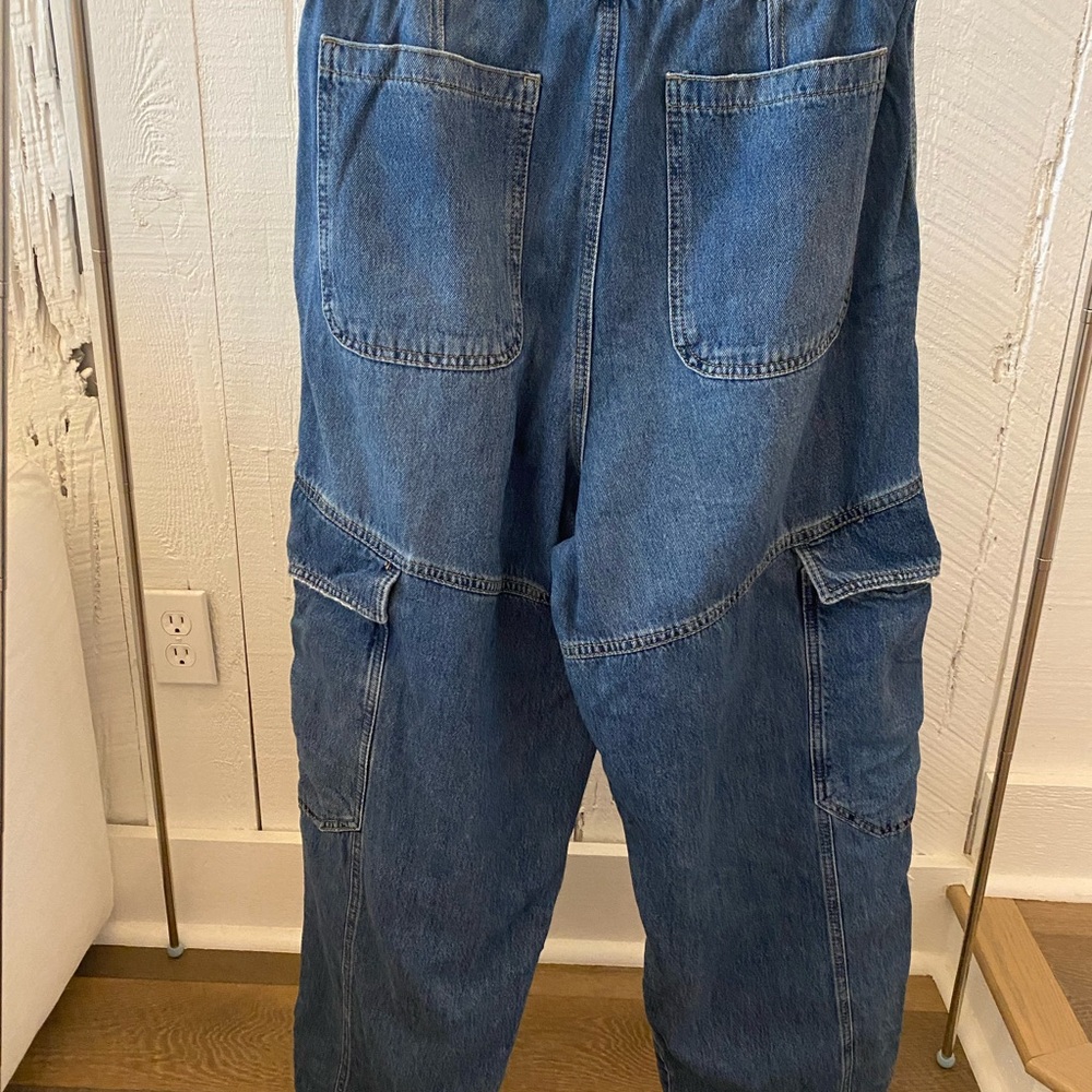 Free People Size Large Baggy Denim Cargo Pants